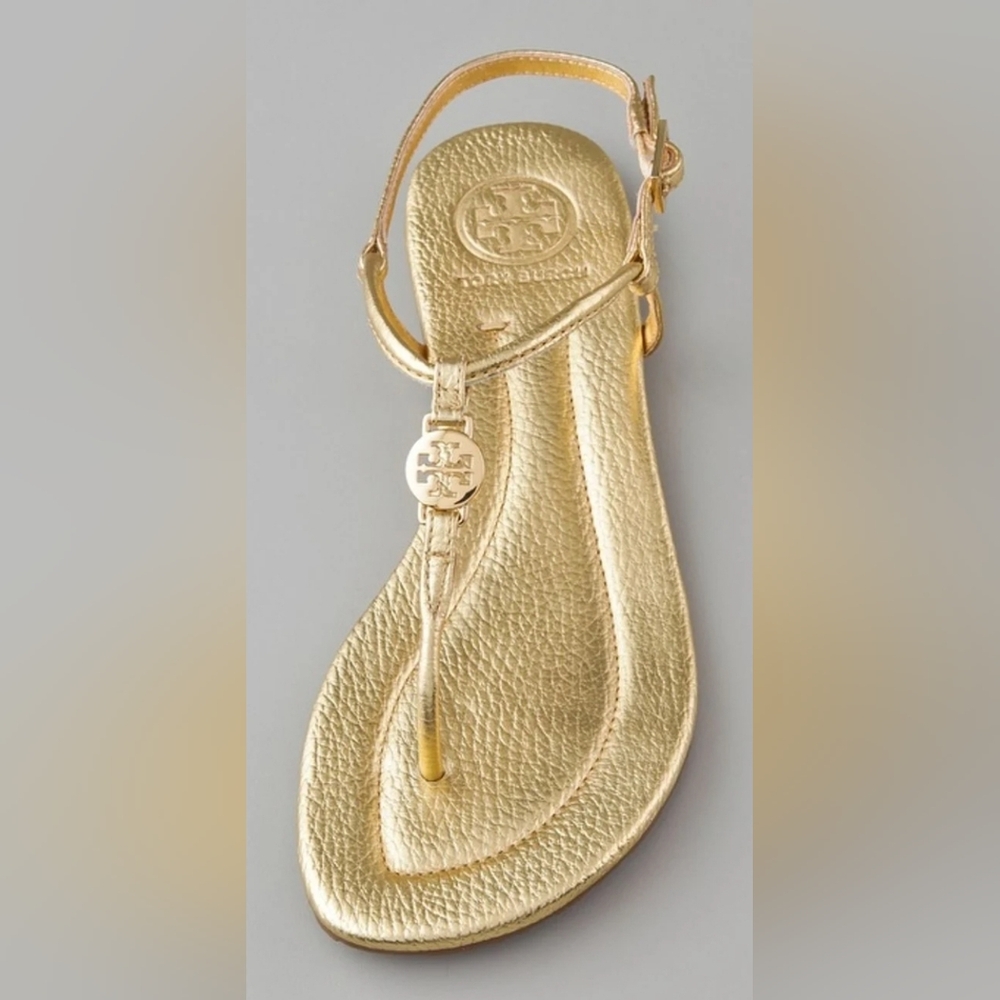 Tory Burch Designer Emmy Metallic Strappy Gold Women's Leather Sandals 6